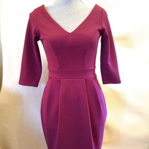 Closet Burgundy Textured 3/4 Sleeve Dress